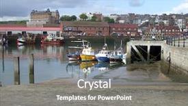  Presentation with fishing boats - Amazing PPT theme having slipway - fishing boats moored in scarborough backdrop and a gray colored foreground