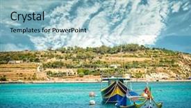  Presentation with fishing boats - Slides consisting of fishing boats near fishing village of marsaxlokk marsascala in malta background and a light blue colored foreground