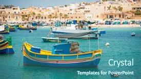  Presentation with fishing boats - Cool new theme with fishing boats near fishing village of marsaxlokk marsascala in malta backdrop and a ocean colored foreground