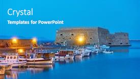  Presentation with crete island - Amazing presentation design having fishing-boats-near-the-koules backdrop and a teal colored foreground