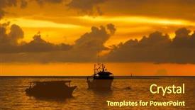  Presentation with fishing boats - Cool new PPT theme with fishing boats on sea at sunset backdrop and a tawny brown colored foreground