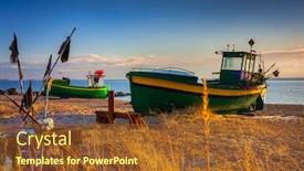  Presentation with sea fishing - Colorful presentation design enhanced with fishing-boats-on-the-baltic backdrop and a tawny brown colored foreground
