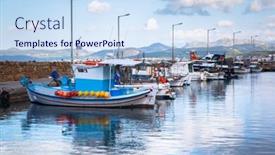  Presentation with fishing boats - Presentation theme consisting of fishing-boats-on-the-coastline background and a sky blue colored foreground