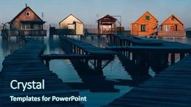  Presentation with hunting and fishing lodge - Presentation theme having fishing cabins on the lake background and a navy blue colored foreground