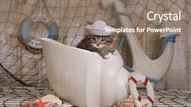  Presentation with hello kitty cute little kitten - Theme having fishing cat - cute kitten on ocean themed background and a gray colored foreground