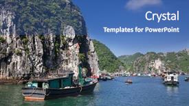  Presentation with fishing boats - Audience pleasing PPT theme consisting of fishing cat - traditional vietnamese boats and floating backdrop and a ocean colored foreground