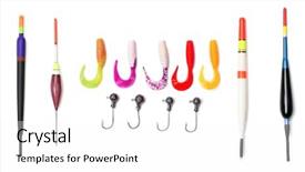  Presentation with fishing plastics bottles in the sea - PPT theme enhanced with fishing floats with hook background and a white colored foreground