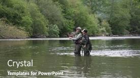  Presentation with fly - Colorful slide set enhanced with fishing-guide-with-a-young backdrop and a gray colored foreground