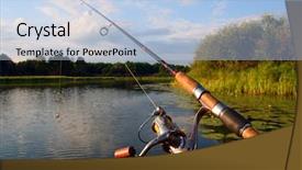  Presentation with spinning - Audience pleasing PPT layouts consisting of fishing hook - spinning with reel and evening backdrop and a light blue colored foreground
