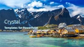  Presentation with hut - Colorful slide set enhanced with fishing-hut-rorbu backdrop and a ocean colored foreground