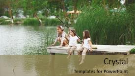  Presentation with pond - Presentation theme with fishing in pond in summer background and a coral colored foreground