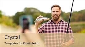  Presentation with fishing - PPT theme having fishing leisure and people concept background and a lemonade colored foreground