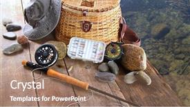  Presentation with fishing - Slides with fishing lures reel and sun background and a coral colored foreground