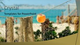  Presentation with fishing net - Presentation design enhanced with fishing-net-on-beach background and a light blue colored foreground