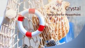  Presentation with fishing net - Beautiful PPT theme featuring fishing net with buoy and shell summer background backdrop and a lemonade colored foreground