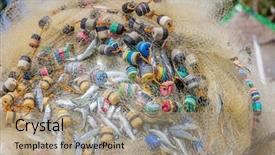  Presentation with fishing net - PPT theme consisting of fishing net with fish on natural background background and a coral colored foreground