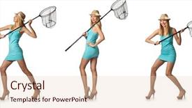  Presentation with net - Presentation theme enhanced with fishing nets - woman with catching net isolated background and a lemonade colored foreground