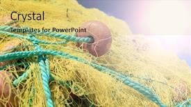  Presentation with fishing nets - Beautiful presentation theme featuring meshing gear space - fishing nets and sky backdrop and a yellow colored foreground