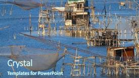  Presentation with fishing nets - Theme consisting of fishing nets old fish trap background and a ocean colored foreground