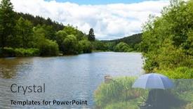  Presentation with czech republic - Presentation theme enhanced with fishing-on-the-vltava-river background and a light blue colored foreground