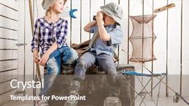  Presentation with cute - Presentation design having fishing pictures - little boy taking picture background and a violet colored foreground