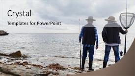  Presentation with fisherman - Colorful slide deck enhanced with fishing pictures - picture of fisherman backdrop and a  colored foreground