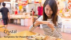  Presentation with food fish - Audience pleasing slide set consisting of fishing pictures - woman taking photo on her backdrop and a coral colored foreground