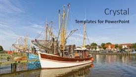  Presentation with river port - Slides enhanced with fishing-port-of-fedderwardersiel background and a light blue colored foreground