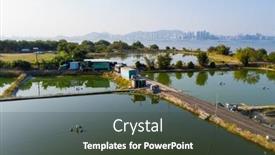  Presentation with pond - Presentation theme with fishing-raft-farm-pond-landscape background and a tawny brown colored foreground