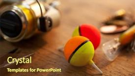  Presentation with well - Colorful presentation enhanced with fishing reel and float backdrop and a tawny brown colored foreground