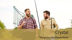  Presentation with fishing net - Presentation design with fishing rods and scoop net background and a yellow colored foreground