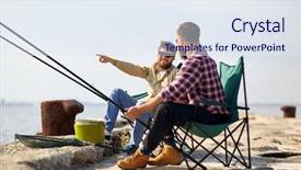 Presentation with sea fishing - Beautiful PPT layouts featuring fishing rods on pier backdrop and a sky blue colored foreground