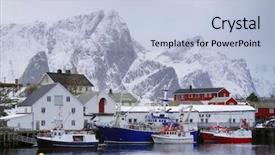  Presentation with fishing - Presentation design having fishing ships in lofoten archipelago background and a light blue colored foreground