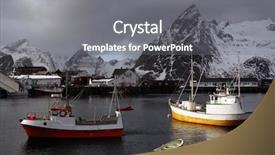  Presentation with norway - Audience pleasing presentation theme consisting of fishing ships in lofoten archipelago backdrop and a gray colored foreground