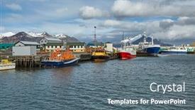  Presentation with fishing - Slide set featuring fishing-ships-in-the-harbor background and a  colored foreground