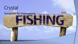  Presentation with fishing - Slide set enhanced with fishing sign with a ocean background and a light blue colored foreground