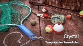  Presentation with sports fishing - Presentation design having fishing tackle net with bobbers background and a  colored foreground