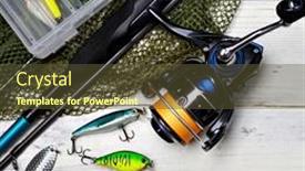  Presentation with fishing - PPT theme featuring fishing-tackle-on-wooden-background background and a tawny brown colored foreground