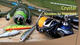  Presentation with fishing - PPT layouts consisting of fishing-tackle-on-wooden-background background and a tawny brown colored foreground