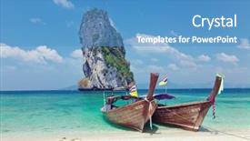 Presentation with krabi - Slide set with fishing thai boats and landmark at poda island krabi province andaman sea south of thailand background and a teal colored foreground