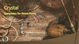  Presentation with fishing - Slide set consisting of fishing tools and pike's background and a tawny brown colored foreground