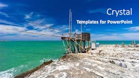  Presentation with towers - Audience pleasing presentation theme consisting of fishing-towers-near-vieste-np backdrop and a ocean colored foreground