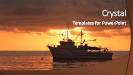  Presentation with fishing - Slide set with fishing trawler at sunset background and a tawny brown colored foreground