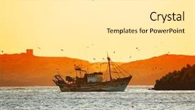  Presentation with fishing - Slide deck with fishing trawler in sunset light background and a white colored foreground