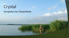  Presentation with blue calming - PPT layouts consisting of fishing under a blue sky background and a  colored foreground