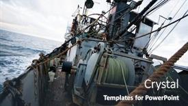  Presentation with sea fishing - Slide deck having fishing-vessel-goes background and a tawny brown colored foreground