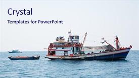  Presentation with vessels - Beautiful PPT theme featuring fishing vessels at the island backdrop and a  colored foreground