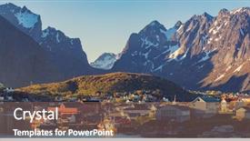 Presentation with blue sky at cook islands - PPT theme having fishing village under midnight sun background and a tawny brown colored foreground