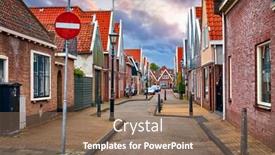  Presentation with blue sky - Presentation design consisting of fishing-village-volendam-panoramic-view background and a violet colored foreground