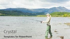  Presentation with fishing - Presentation theme having fishing-woman-loch-venachar-trossachs background and a light gray colored foreground